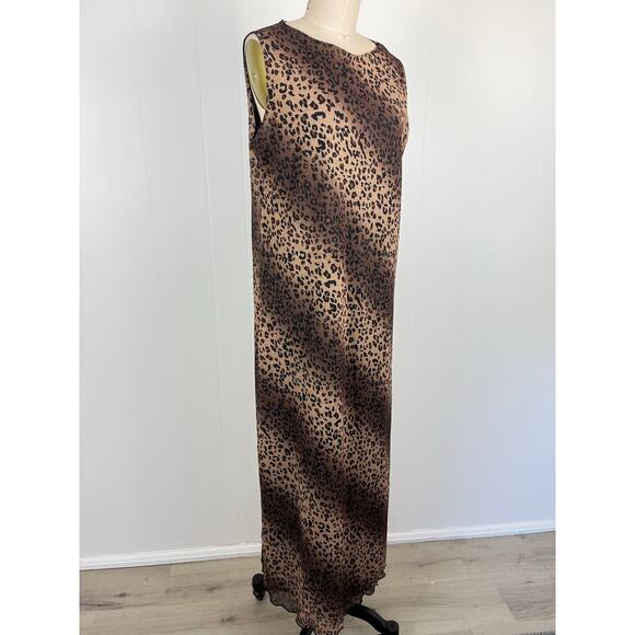 Vintage 90s Y2K Gauzy Leopard Print Maxi Dress Large Grunge Mob Wife Sheer Goth - Picture 1 of 16